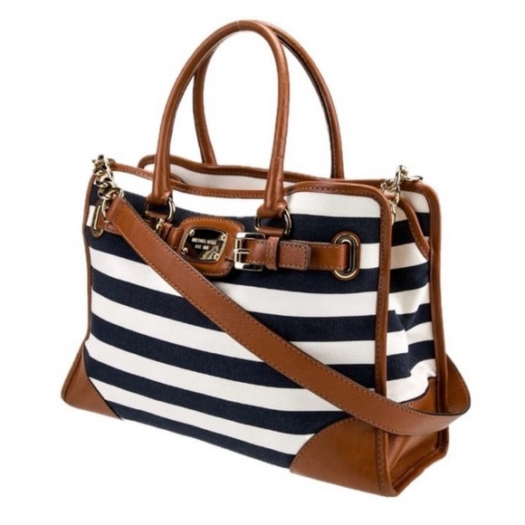 Michael Kors Hamilton Blue and White striped Canvas Tote - Picture 12 of 12